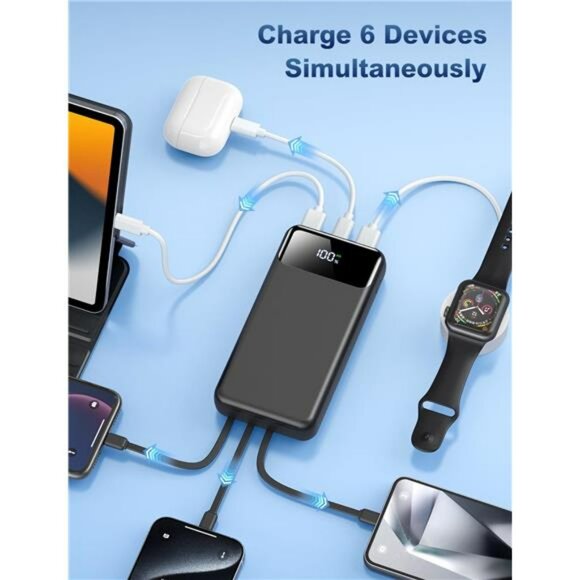 Portable Charger 50000mAh Power Bank Fast Charging USB C Built In Cables - Picture 6 of 7